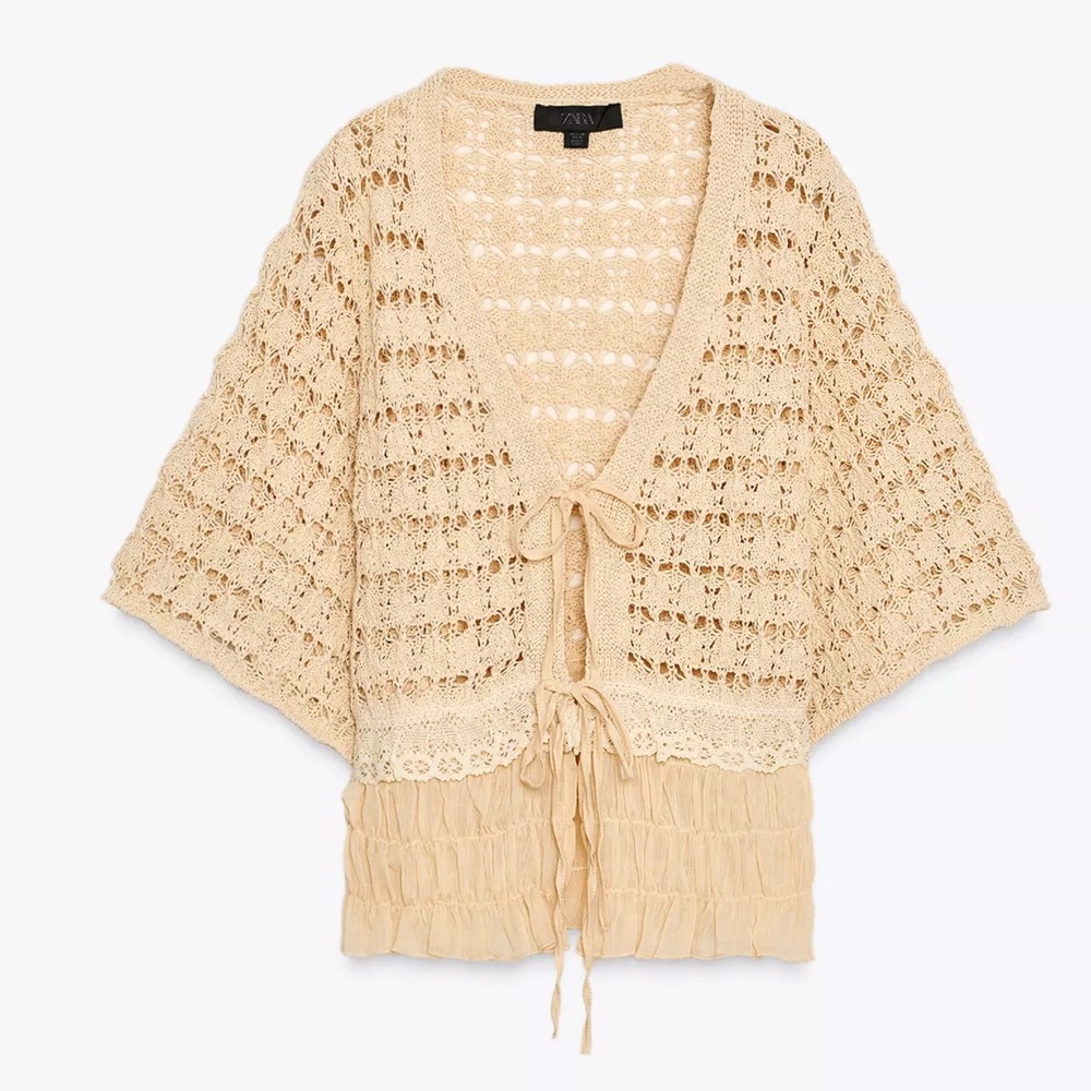 Zara NWT crochet tie front knit cardigan - Picture 1 of 12
